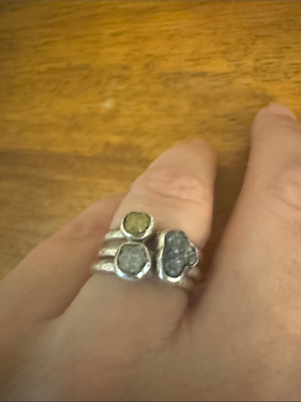 Sterling Silver Rough Diamond Stackable Ring Set - Size 6 - Picture 5 of 6